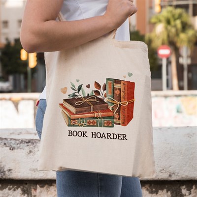 Vagonik Book Hoarder Baskılı Baskılı Ham Bez Kanvas Çanta