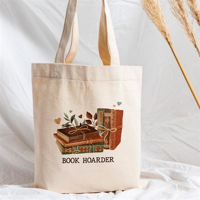 Vagonik Book Hoarder Baskılı Baskılı Ham Bez Kanvas Çanta