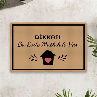 Vagonik Bu Evde Mutluluk Var Dijital Baskılı 50x70cm Dekoratif Çok Amaçlı Iç Ve Dış Kapı Paspası