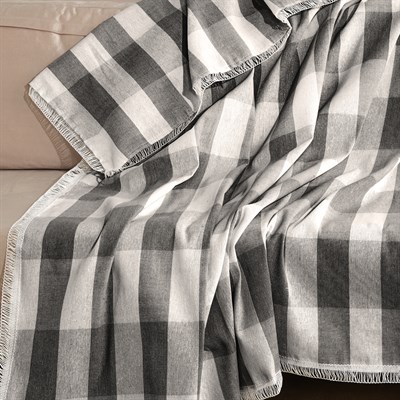 Vagonik Buldan Ekoseli Koltuk Örtüsü - Çekyat Örtüsü - Kanepe Örtüsü 170x210 - Füme