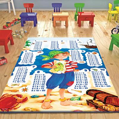 Vagonik Çarpım Tablosu Desenli Eğitici Renkli Dijital Baskılı Halı Kaydırmaz Tabanlı Yıkanabilir Çocuk Odası Halısı