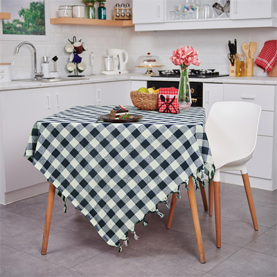 Vagonik Çok Amaçlı Sofra Bezi Piknik Örtüsü & Masa Örtüsü Açık Lacivert Ekose Pötikare 140x140 Cm