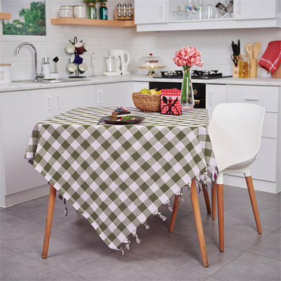 Vagonik Çok Amaçlı Sofra Bezi Piknik Örtüsü & Masa Örtüsü Askeri Yeşil Ekose Pötikare 140x140 Cm