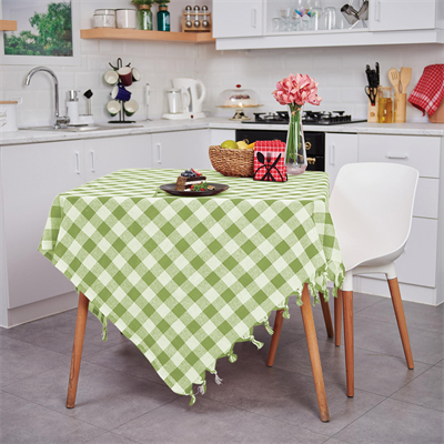 Vagonik Çok Amaçlı Sofra Bezi Piknik Örtüsü & Masa Örtüsü Fıstık Yeşil Ekose Pötikare 140x140 Cm