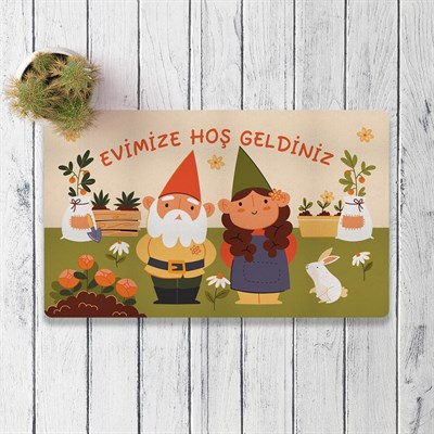 Vagonik Cüce Desenli Dijital Baskılı 50x70cm Dekoratif Çok Amaçlı Iç Ve Dış Kapı Paspası