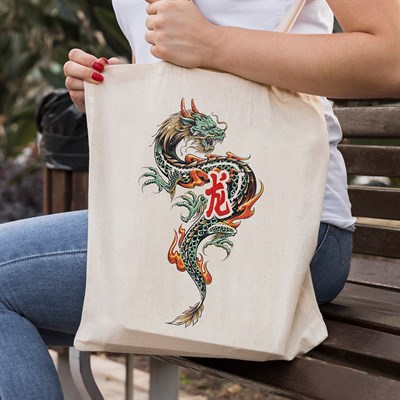 Vagonik Ejderja Uzak Doğu Baskılı Dragon Ham Bez Kanvas Çanta 240 Gr.