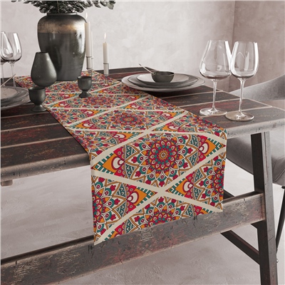 Vagonik Etnik Desenli Dijital Baskılı Runner 140x40 cm