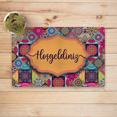 Vagonik Etnik Mandala Desenli Hoşgeldiniz Dijital Baskılı 50x70cm Dekoratif Çok Amaçlı Iç Ve Dış Kapı Paspası