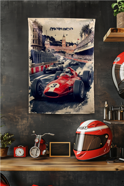 Vagonik F1 Temalı Monaco Vintage Duvar Örtüsü Halısı