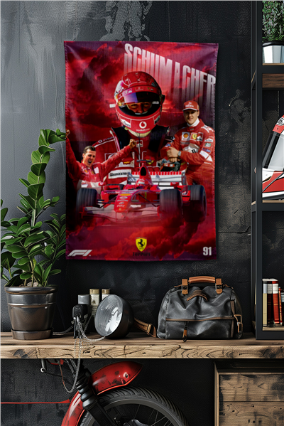 Vagonik F1 Temalı Schumacher Ferrari Duvar Örtüsü Halısı