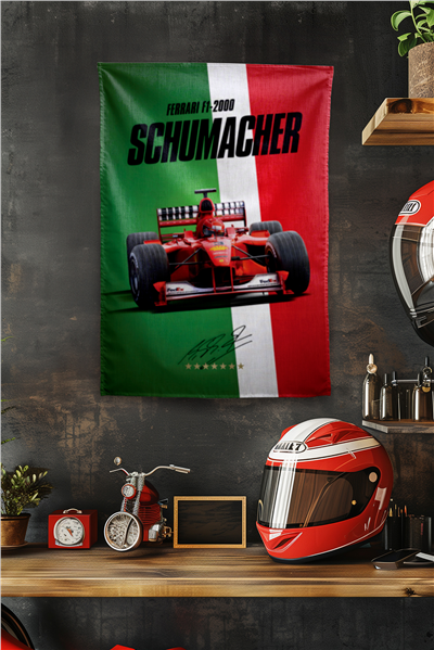 Vagonik F1 Temalı Schumacher Yeşil Duvar Örtüsü Halısı