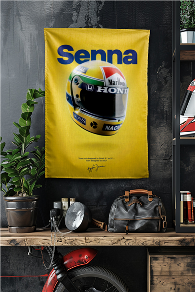Vagonik F1 Temalı Senna Kask Duvar Örtüsü Halısı