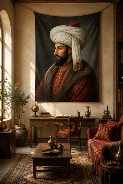 Vagonik Fatih Sultan Mehmet Portre Duvar Örtüsü Afişi Kalın Kumaş