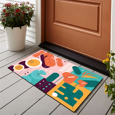 Vagonik Geometrik Desenli Dijital Baskılı 50x70cm Dekoratif Çok Amaçlı Iç Ve Dış Kapı Paspası