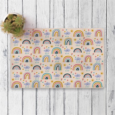 Vagonik Gökkuşağı Dijital Baskılı 50x70cm Dekoratif Çok Amaçlı Iç Ve Dış Kapı Paspası