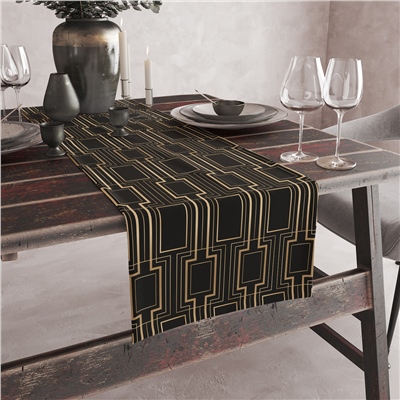 Vagonik Gold Siyah Desenli Dijital Baskılı Runner 140x40 cm