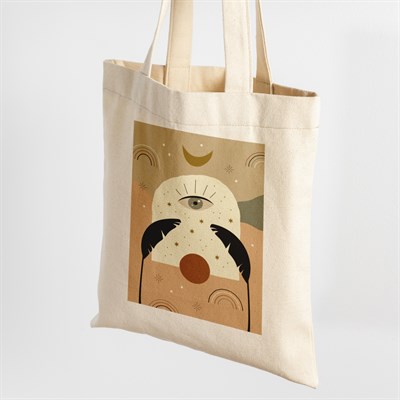 Vagonik Göz Bohem Baskılı Ham Bez Kanvas Çanta 240 Gr.