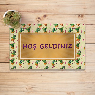 Vagonik Kaktüs Desenli Dijital Baskılı 50x70cm Dekoratif Çok Amaçlı Iç Ve Dış Kapı Paspası