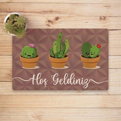 Vagonik Kaktüs Hoşgeldiniz Dijital Baskılı 50x70cm Dekoratif Çok Amaçlı Iç Ve Dış Kapı Paspası