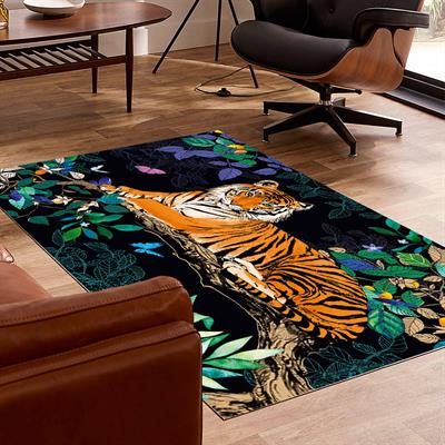 Vagonik Kaplan Bohem Desenli Dijital Baskılı Halı Kaydırmaz Tabanlı Yıkanabilir Halı