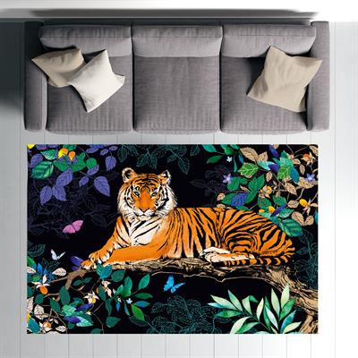 Vagonik Kaplan Bohem Desenli Dijital Baskılı Halı Kaydırmaz Tabanlı Yıkanabilir Halı