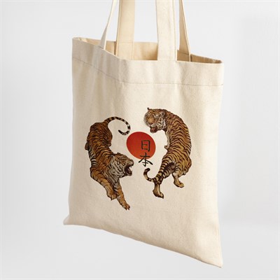 Vagonik Kaplan Uzak Doğu Baskılı Ham Bez Kanvas Çanta 240 Gr.