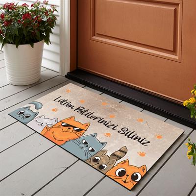 Vagonik Kedi Desenli Dijital Baskılı 50x70cm Dekoratif Çok Amaçlı Iç Ve Dış Kapı Paspası