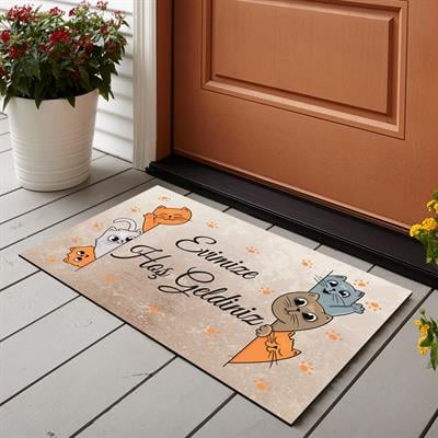 Vagonik Kedi Desenli Dijital Baskılı 50x70cm Dekoratif Çok Amaçlı Iç Ve Dış Kapı Paspası