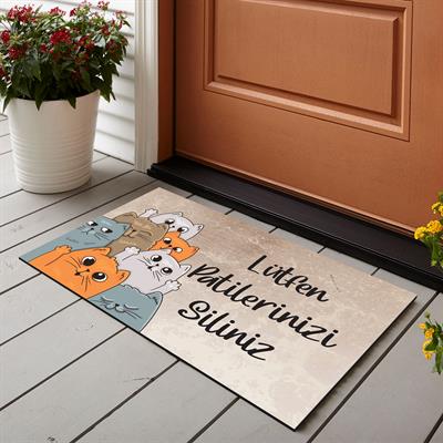 Vagonik Kedi Desenli Dijital Baskılı 50x70cm Dekoratif Çok Amaçlı Iç Ve Dış Kapı Paspası