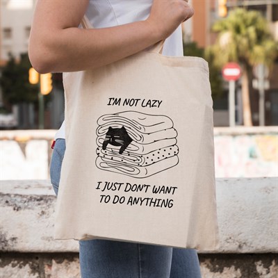 Vagonik Kedi Mood Baskılı Baskılı Ham Bez Kanvas Çanta
