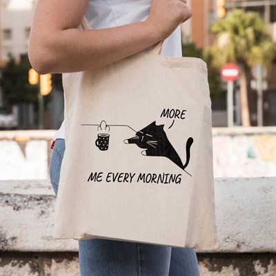 Vagonik Kedi Mood Baskılı Baskılı Ham Bez Kanvas Çanta