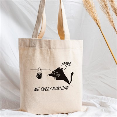 Vagonik Kedi Mood Baskılı Baskılı Ham Bez Kanvas Çanta