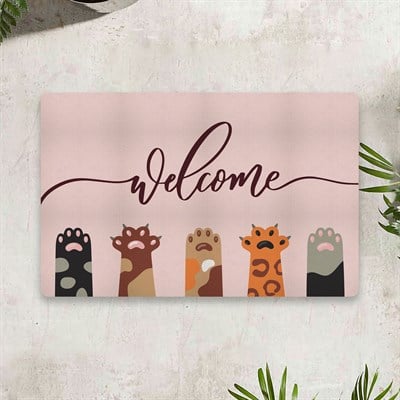 Vagonik Kedi Temalı Dijital Baskılı 50x70cm Dekoratif Çok Amaçlı Iç Ve Dış Kapı Paspası