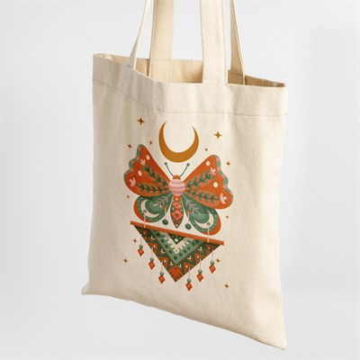 Vagonik Kelebek Bohem Baskılı Ham Bez Kanvas Çanta 240 Gr.