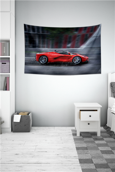 Vagonik Kırmızı Ferrari Duvar Örtüsü Halısı