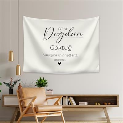 Vagonik Kişiye Özel Doğum Günü İyi ki Doğdun Happy Birthday Duvar Örtüsü Duvar Halısı Birinci Kalite Kumaş