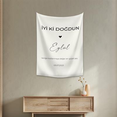 Vagonik Kişiye Özel Doğum Günü İyi ki Doğdun Happy Birthday Duvar Örtüsü Duvar Halısı Birinci Kalite Kumaş