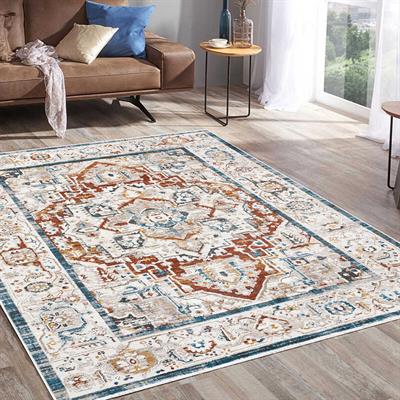 Vagonik Klasik Türk Motifli Geleneksel Desenli Dijital Baskılı Halı Kaydırmaz Tabanlı Yıkanabilir Halı