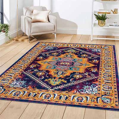 Vagonik Klasik Türk Motifli Geleneksel Desenli Dijital Baskılı Halı Kaydırmaz Tabanlı Yıkanabilir Halı