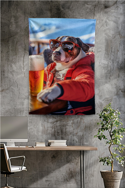 Vagonik Komik Kayak Köpek Modern Desenli Duvar Örtüsü Tapestry Desen 452