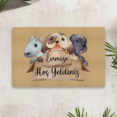 Vagonik Köpek Temalı Dijital Baskılı 50x70cm Dekoratif Çok Amaçlı Iç Ve Dış Kapı Paspası