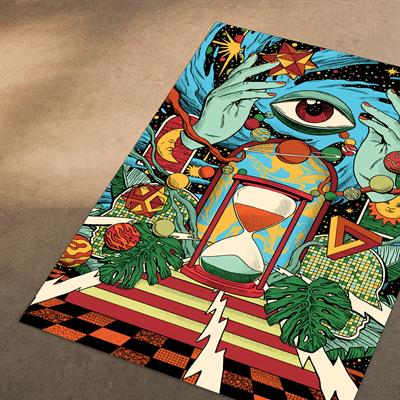 Vagonik Kozmik Göz Psychedelic Desenli Dijital Baskılı Halı Kaydırmaz Tabanlı Yıkanabilir Halı