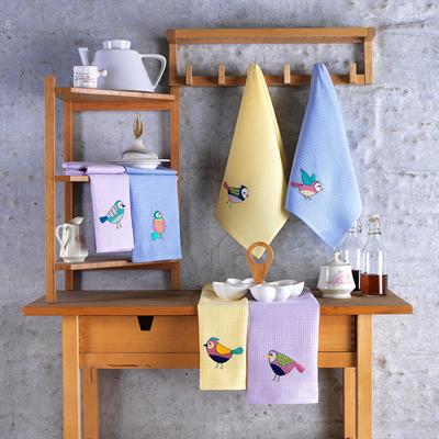 Vagonik Kuş Desenli 40x60 %100 Pamuk 6lı Nakışlı Mutfak Havlusu Kurulama Bezi