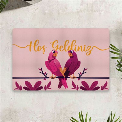 Vagonik Kuş Temalı Dijital Baskılı 50x70cm Dekoratif Çok Amaçlı Iç Ve Dış Kapı Paspası
