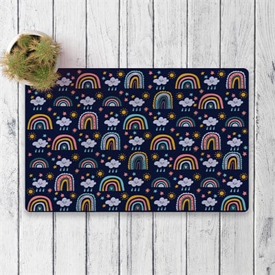 Vagonik Lacivert Gökkuşağı Dijital Baskılı 50x70cm Dekoratif Çok Amaçlı Iç Ve Dış Kapı Paspası