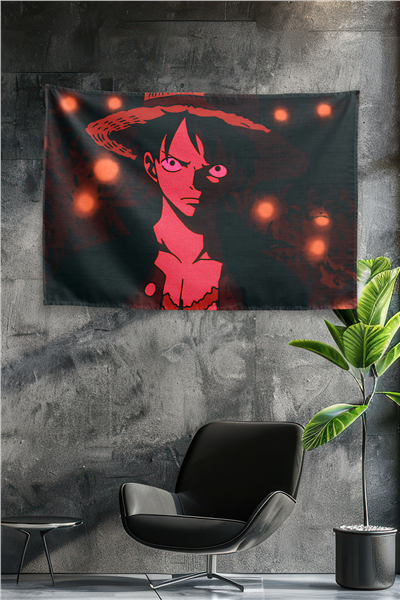 Vagonik Luffy One Piece Red Horror Glowing Lights Duvar Örtüsü Tapestry