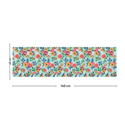 Vagonik Mavi Çiçek Desenli Dijital Baskılı Runner 140x40 cm