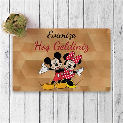 Vagonik Mickey ve Minnie Mouse Hoşgeldiniz Dijital Baskılı 50x70cm Dekoratif Çok Amaçlı Iç Ve Dış Kapı Paspası