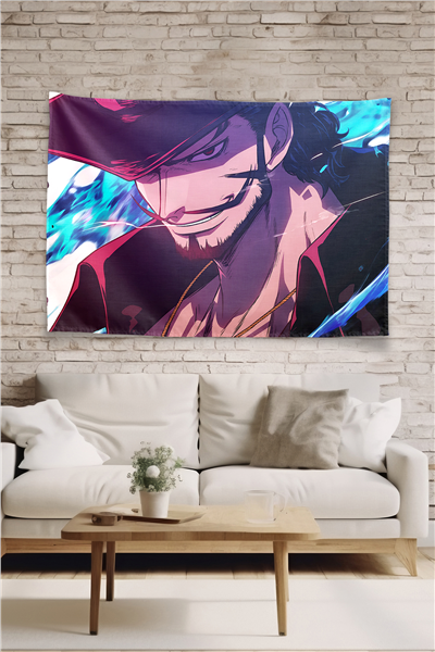 Vagonik Mihawk One Piece Blue Fire Anime Duvar Örtüsü Tapestry