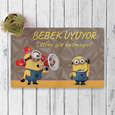 Vagonik Minyonlar Bebek Uuyuyor Dijital Baskılı 50x70cm Dekoratif Çok Amaçlı Iç Ve Dış Kapı Paspası